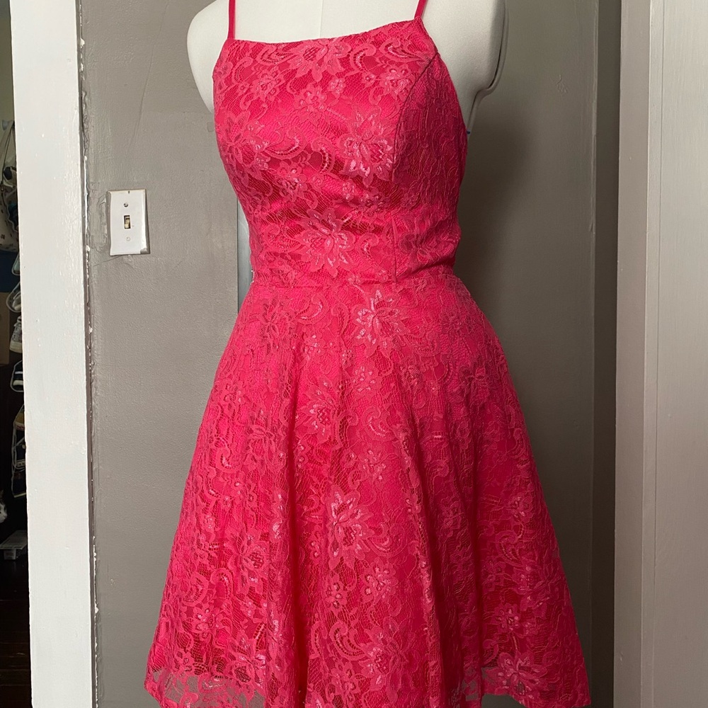 Pink Lace Fit-and-Flare Dress